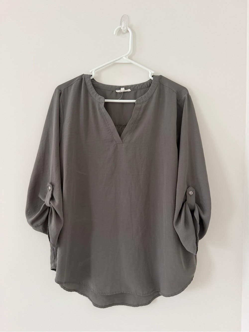 Maurices Gray V Neck Roll Tab Sleeve Blouse Tunic